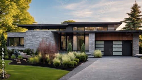 Wallpaper Mural Modern gray stone home with a flat roof Torontodigital.ca