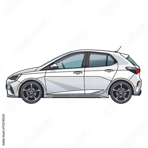 Modern white hatchback car illustration isolated on on transparent background PNG. Compact urban vehicle design concept for automotive marketing, banner, and eco-friendly city transport.