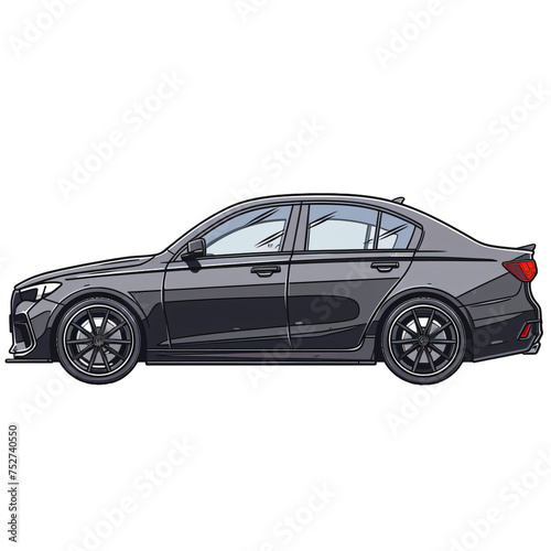 Modern grey performance sedan car illustration isolated on on transparent background PNG. High-speed vehicle concept for advertising, automotive design, and poster art.