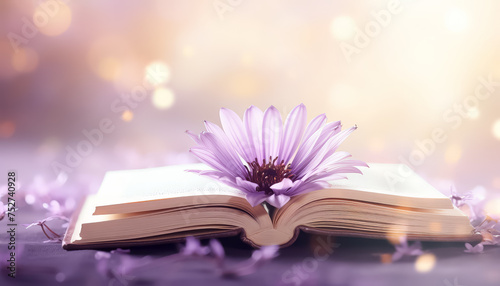 A book with a flower on the page