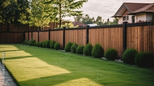 Wallpaper Mural Wooden fence around house. Wooden fence with green lawn. Torontodigital.ca