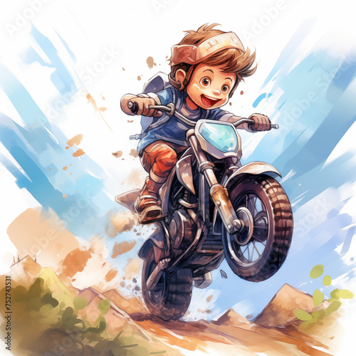pastel watercolor cartoon pictures little boy driving a motorcycle