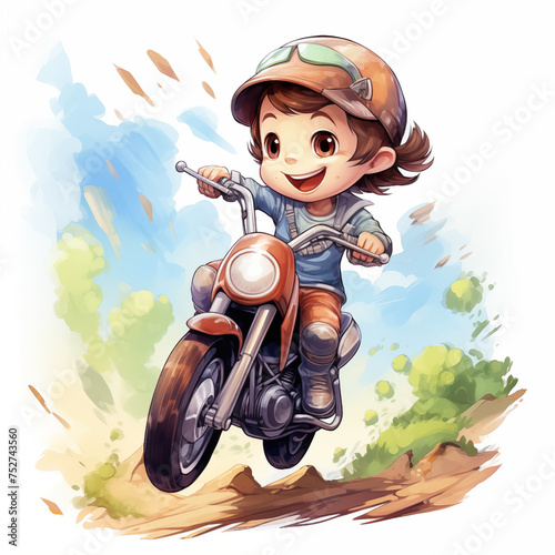 pastel watercolor cartoon pictures little boy driving a motorcycle