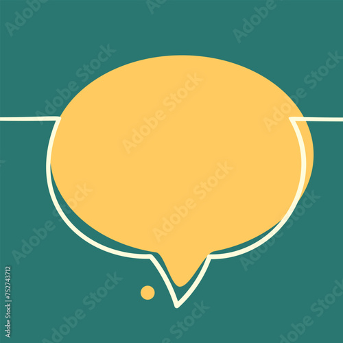 Oval speech bubble made of one line and large organic shape minimal color palette yellow and opal green, vector minimalist banner design with copy space for text