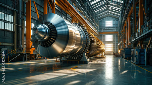 Large Jet Engine Installed in Factory Workshop