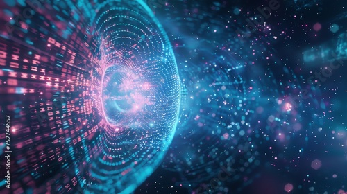 Quantum Computing Matrix in AI against a abstract deep space background photo