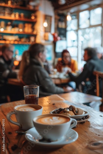A heartwarming scene at a peer support meetup for families sharing experiences and laughter in a cozy welcoming coffee shop