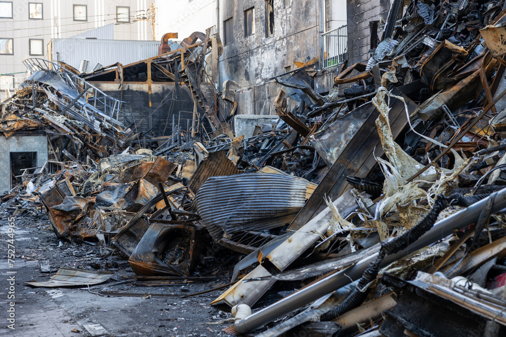 Obraz premium 鳥町食堂街 火災後（2024年1月14日撮影）