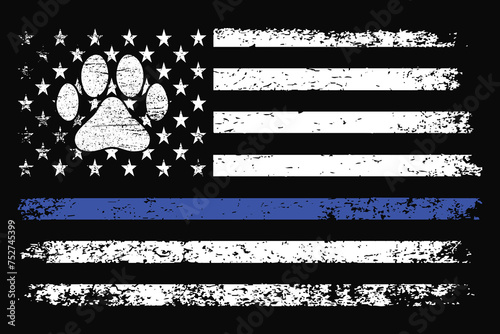 Blue Line Dog Paw Flag Vector