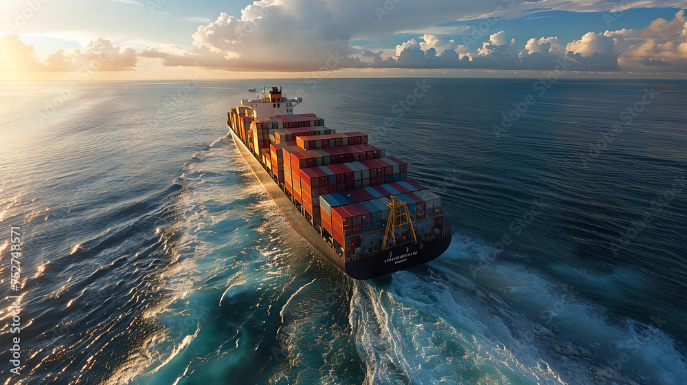 container ship on ocean - obrazy, fototapety, plakaty 