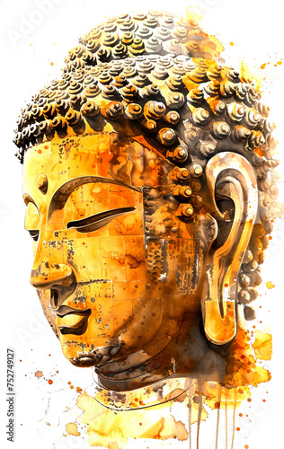 Watercolor style Buddha portrait isolated on transparent background. PNG