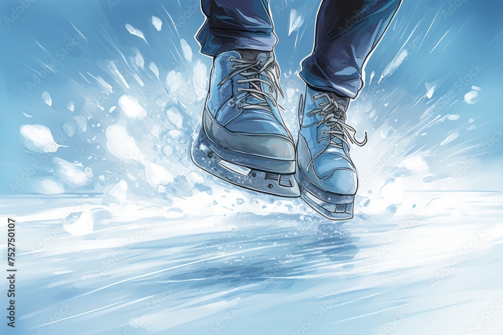 illustration of a persons feet 'ice skating in ice  - obrazy, fototapety, plakaty 