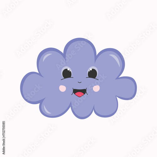 Vector character - cute and happy purple cloud