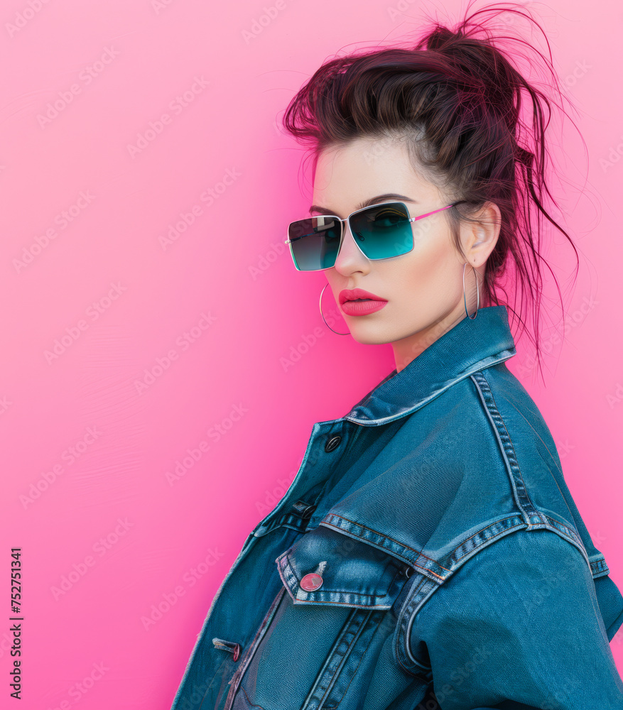 Portrait of a young woman from the 80s isolated from the background