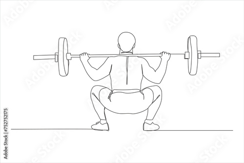 Weight training in continuous one line drawing. Fitness stretching concept. Trendy one line draw design vector illustration