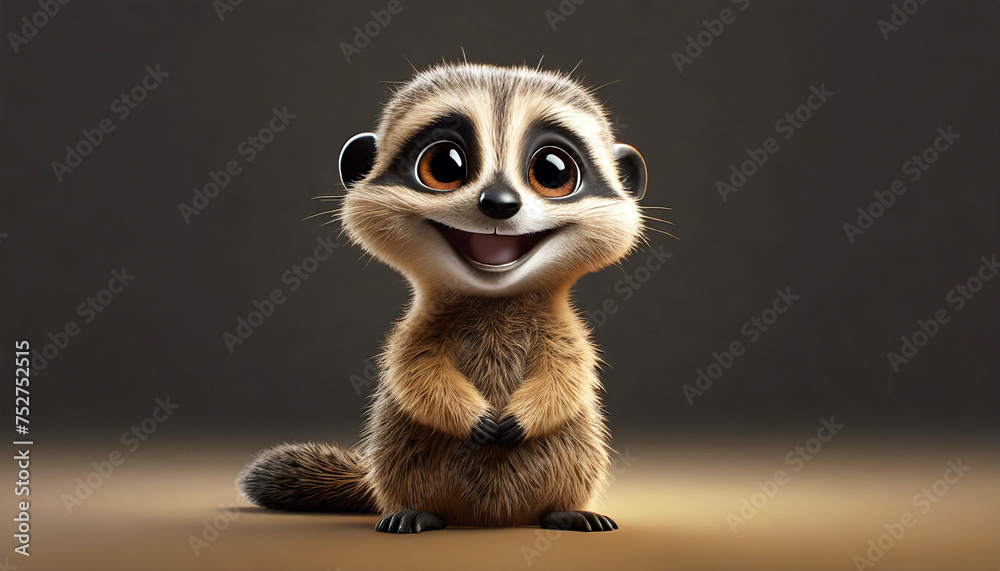A cute 3D Meerkat isolated on a dark background