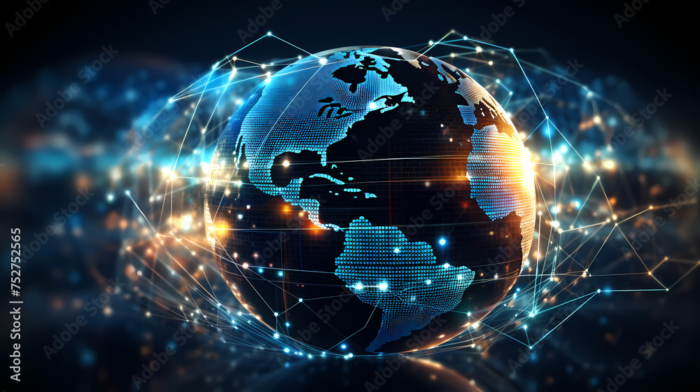 Digital Earth, network of interconnected globe icons representing global business network