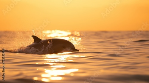 Silhouette of dolphin on sunset sky. © vlntn