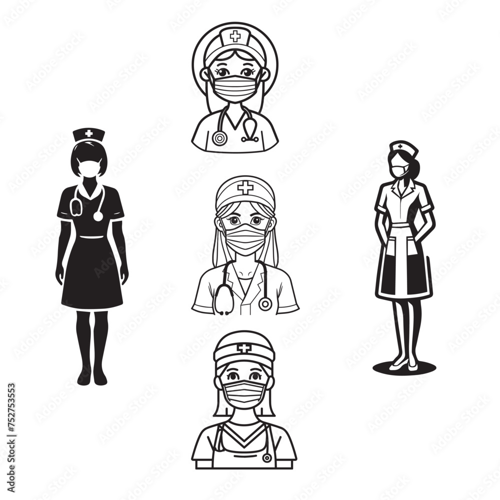 female doctors and nurses vector silhouette on a white background
female doctors and nurses vector silhouette on a white background