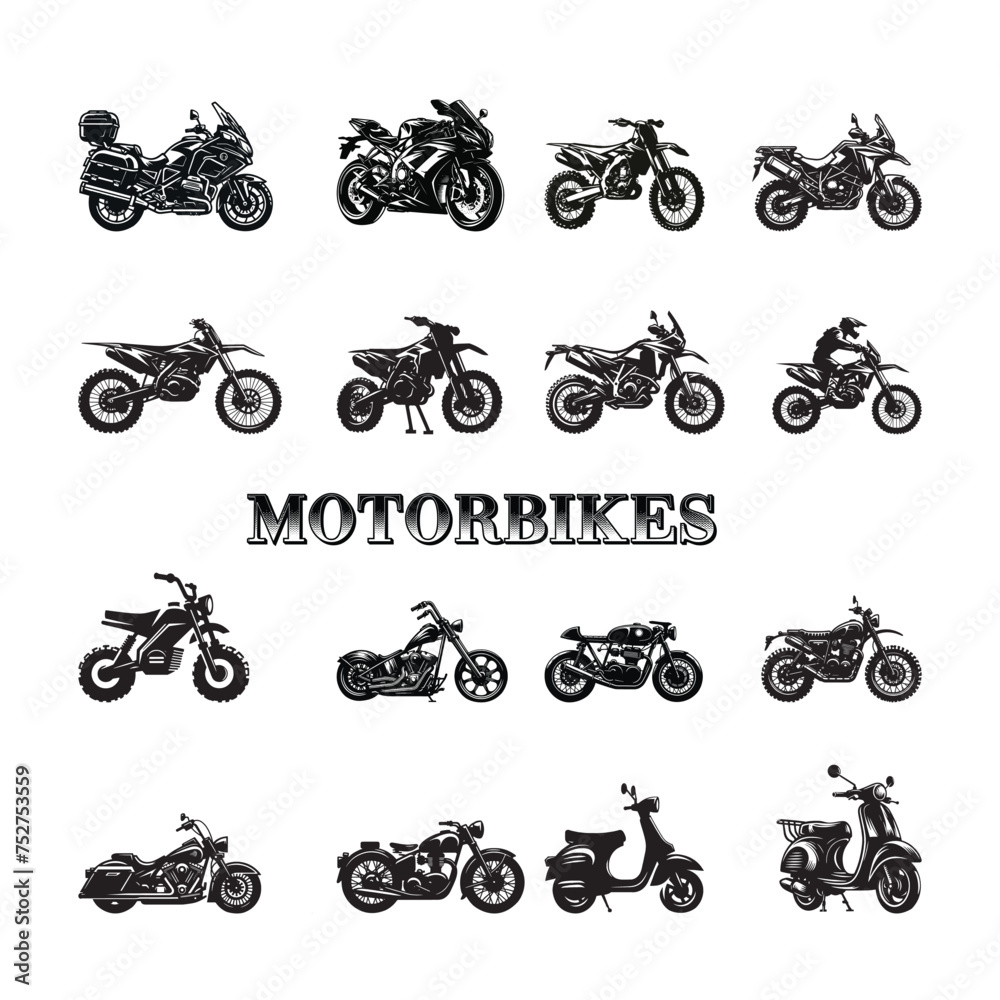 Obraz premium Collection of motorbike silhouettes vector Set 
