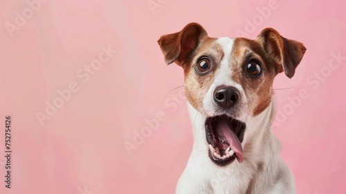 cute jack russel terrier dog with a funny shocked expression isolated on studio background