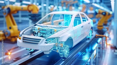 Advancements in Artificial Intelligence and Machine Learning are transforming to automotive robot hand car assembly plant, car manufacturing process © CYBERUSS