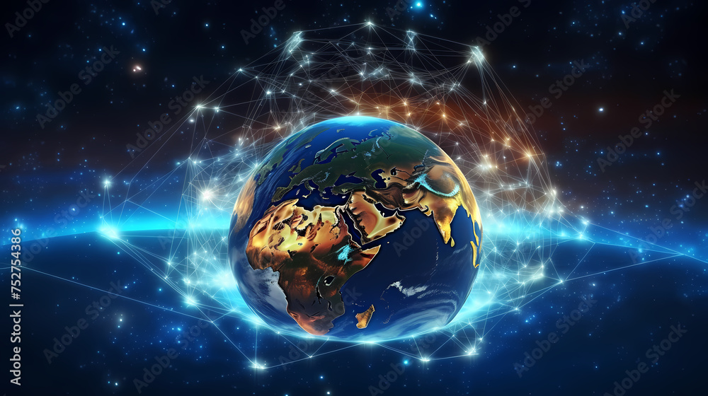 Fototapeta premium Glowing digital earth on futuristic interface