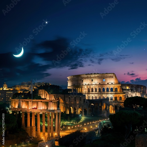 Rome city skyline at night
