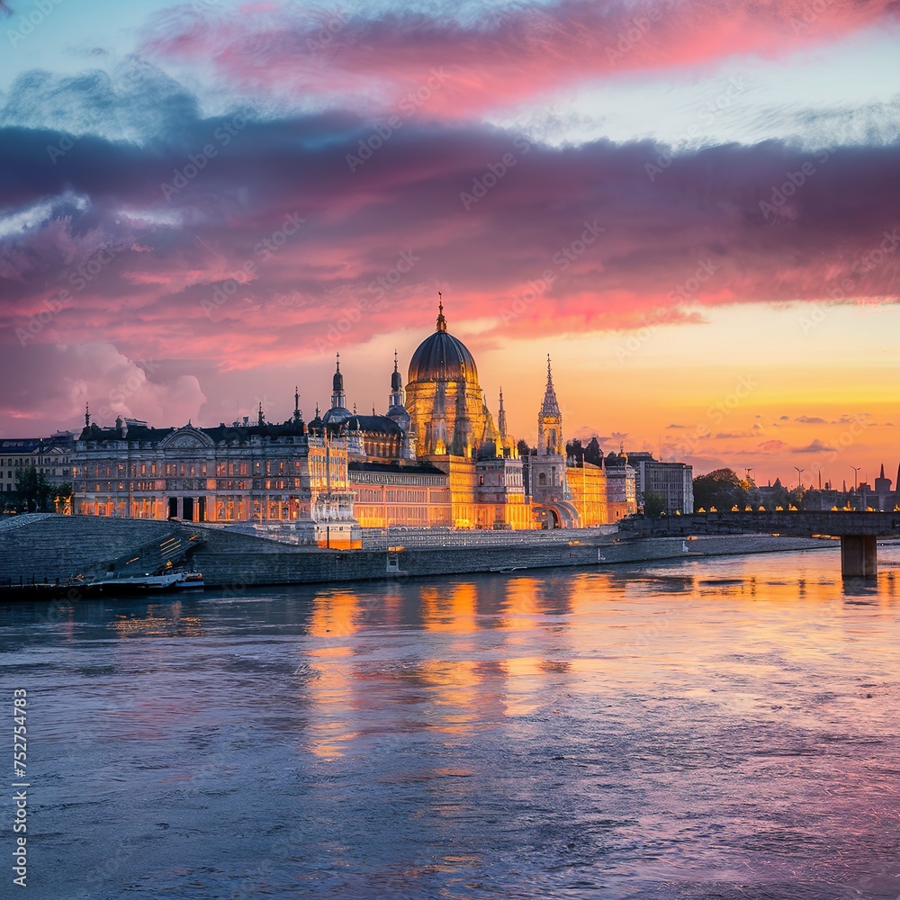 Obraz premium Vienna skyline on the Danube river