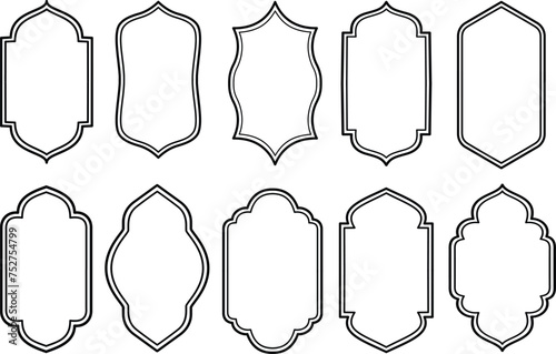 Set of Islamic Mosque arch windows Frame Line art ornament in oriental style. Arabic Border and frame  boho design template good for Eid Mubarak and ramadan kareem ornament vector illustration