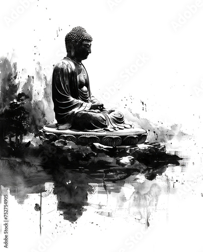Watercolor style Buddha isolated on transparent background. PNG