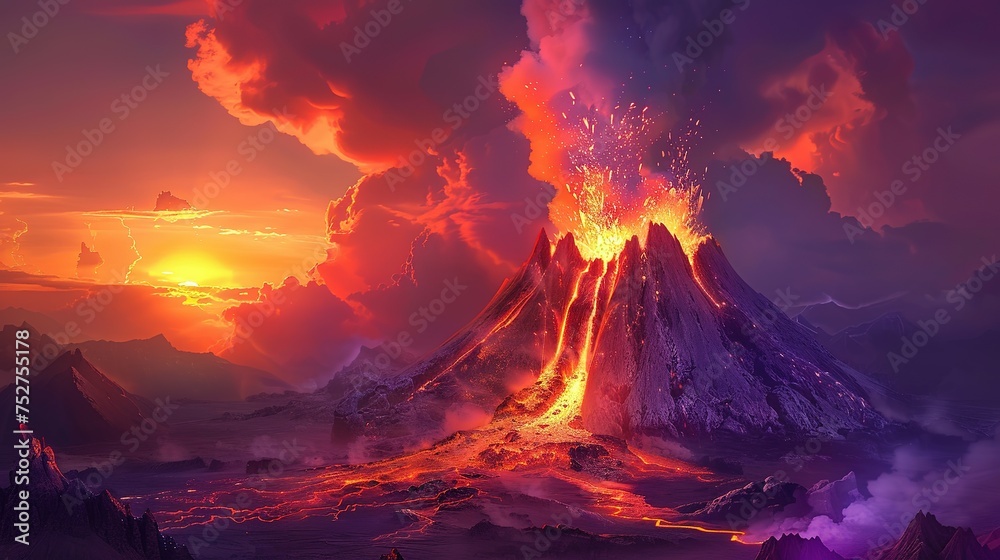 A volcano erupting with lava coming out of the top generative ai art