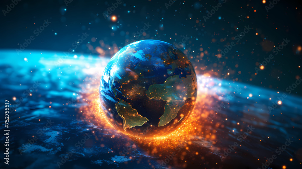Obraz premium Glowing digital earth on futuristic interface
