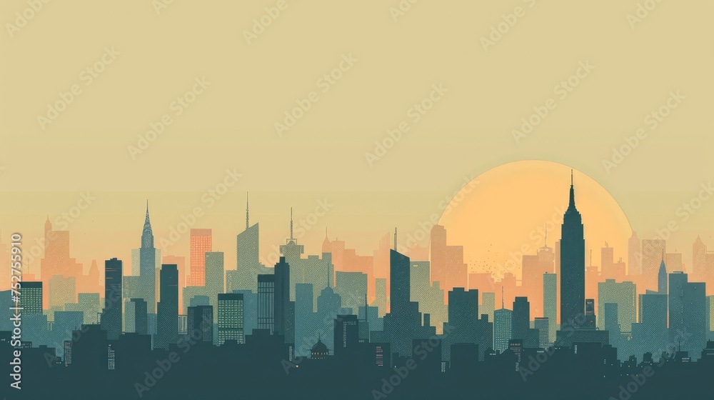 City illustration during sunset time