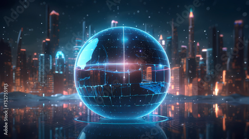 Glowing digital earth on futuristic interface