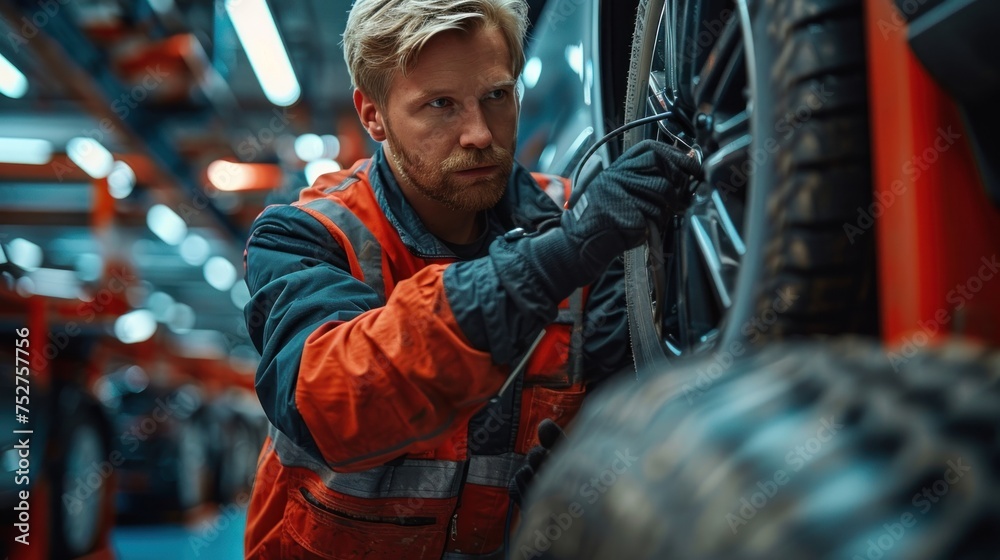 An engineer conducts a safety audit of EV maintenance facilities. An engineer conducts a safety audit of EV maintenance facilities.