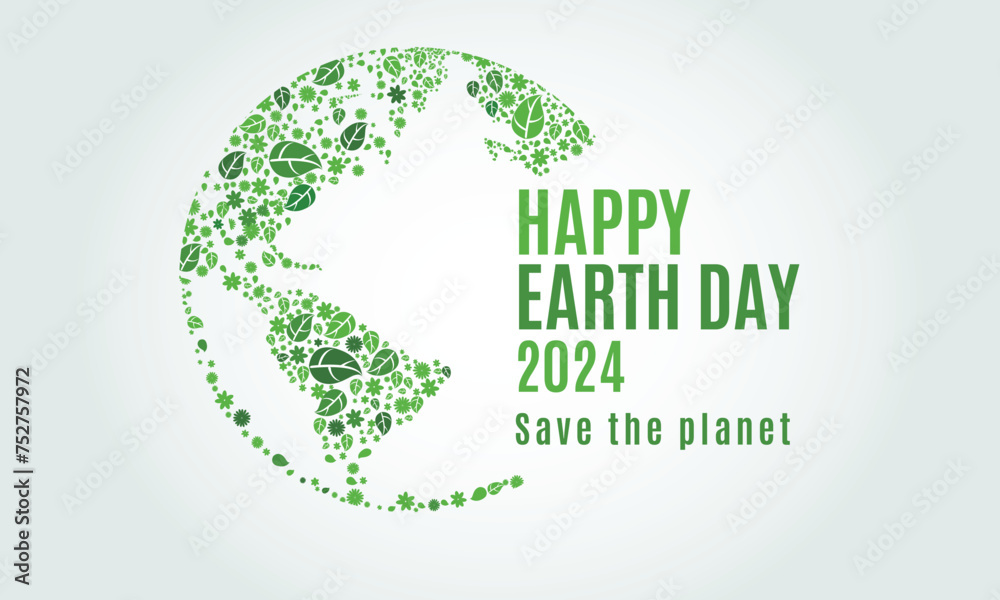 Green ecological background The globe is in the shape of different leaf, Earth day 2024 concept background design think green. Abstract vector illustration Green ecological background The globe is in the shape of different leaf, Earth day 2024 concept background design think green. Abstract vector illustration