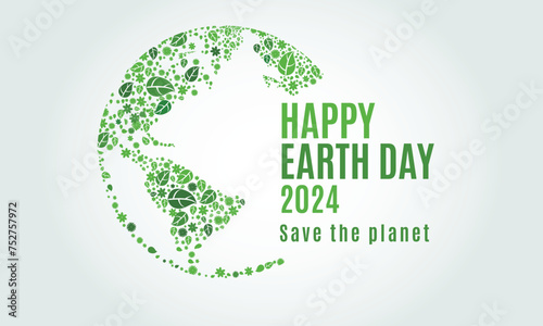 Green ecological background The globe is in the shape of different leaf, Earth day 2024 concept background design think green. Abstract vector illustration