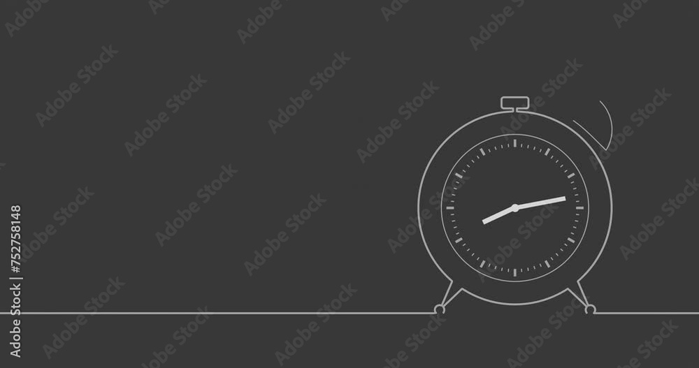 Time to learn English. Alarm clock with British flag on clock face. Thin line style