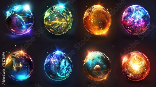 universe brilliant cosmic glossy sphere cosmos galaxy elements interface shine magic icons crystal ai generated high quality image