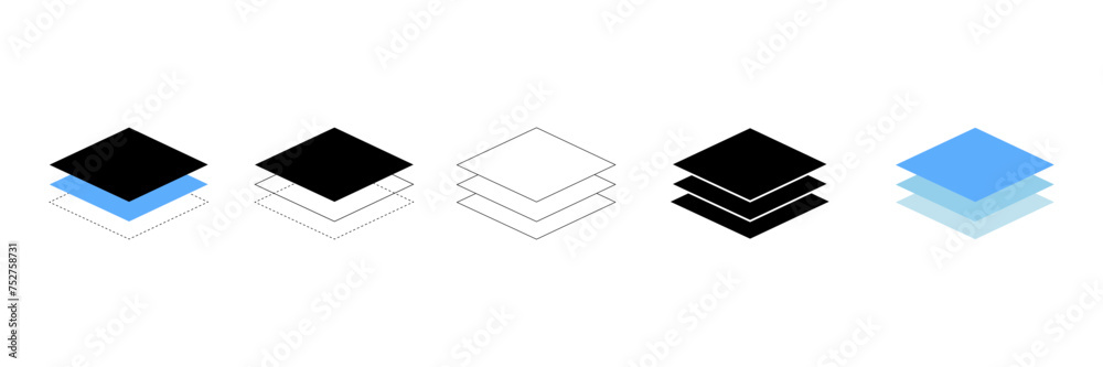 Layers icons set. Three level layer sign. Layers in different design and various positions. Vector design Layers icons set. Three level layer sign. Layers in different design and various positions. Vector design