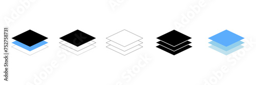 Layers icons set. Three level layer sign. Layers in different design and various positions. Vector design