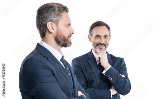 two business man in suit. businessman with coworker. business leadership and success. man leader representing leadership. successful businessman. business leader isolated on white