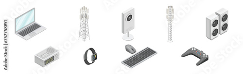 Wireless Communication Equipment and Device Isometric Vector Set