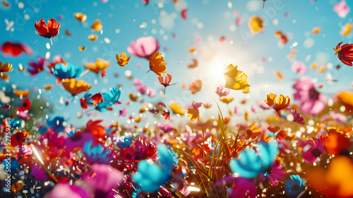 Summer Meadow Dream, Wildflowers Dancing Under Blue Skies, Natures Palette of Colors and Light © Taslima