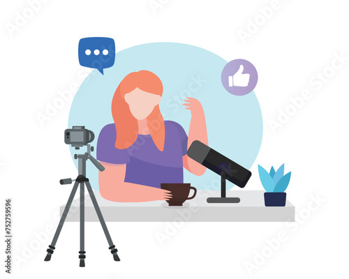 Content Creators Illustration Vector Template, Social Media Online Video Stream, Character live, Production Blog Advertising Content Creativity Marketing Elements.