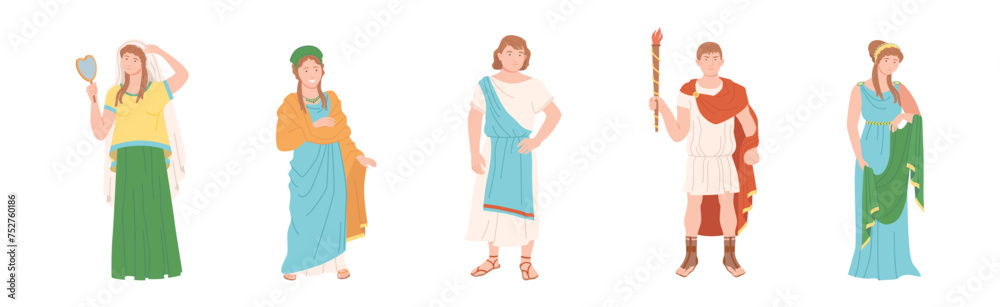 Ancient Roman People Character in Traditional Garment Vector Set