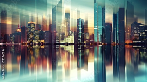 Cityscape with skyscrapers. Modern, skyline, downtown, architecture, buildings, metropolis, city lights, business district. Generated by AI