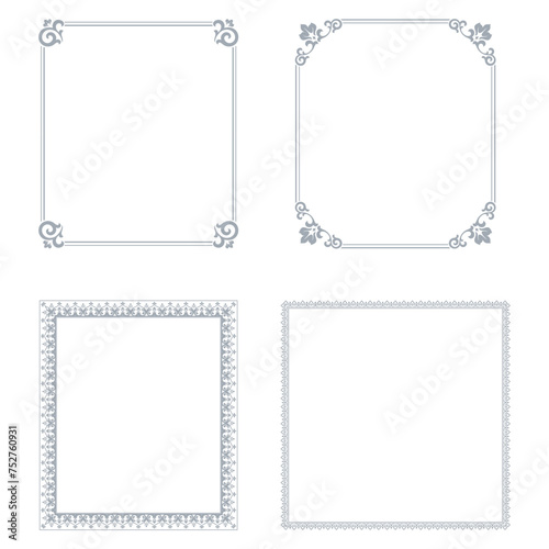 Set of decorative frames Elegant vector element for design in Eastern style, place for text. Floral gray and white borders. Lace illustration for invitations and greeting cards