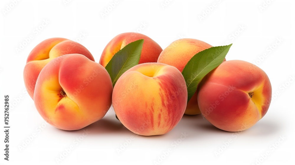 Harvest of Sweetness: Fresh Organic Peaches Isolated on White Harvest of Sweetness: Fresh Organic Peaches Isolated on White
